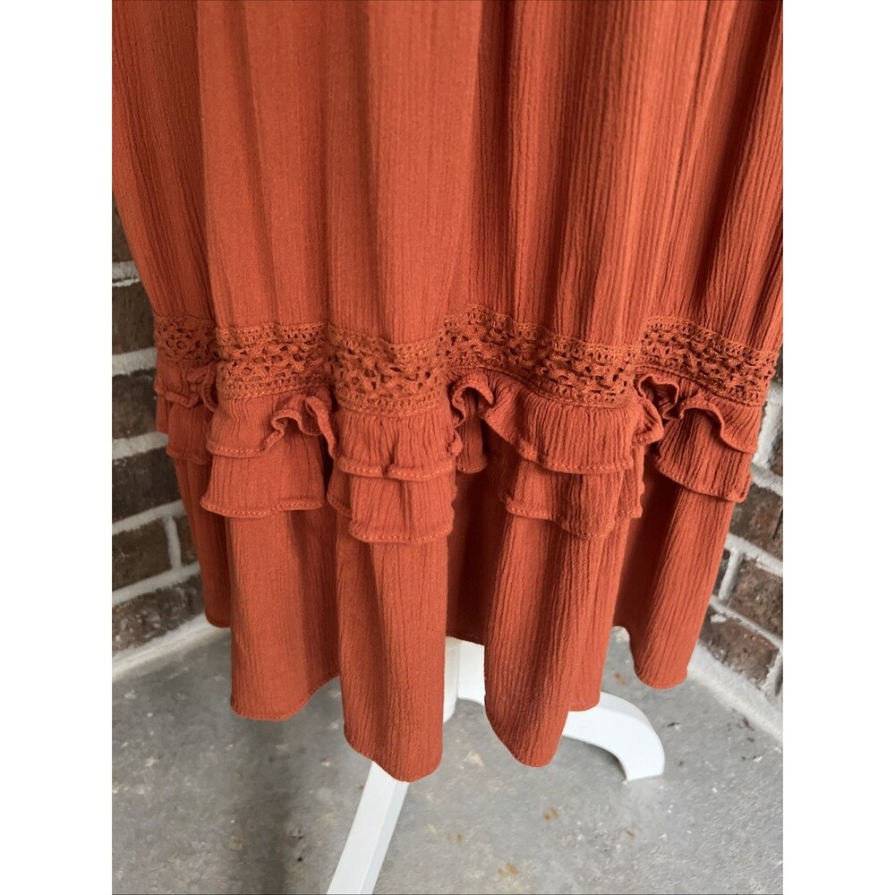 Knox Rose Dress Women XL Rust Orange Boho Festival Midi Crochet Ruffle Hippie - Picture 6 of 16